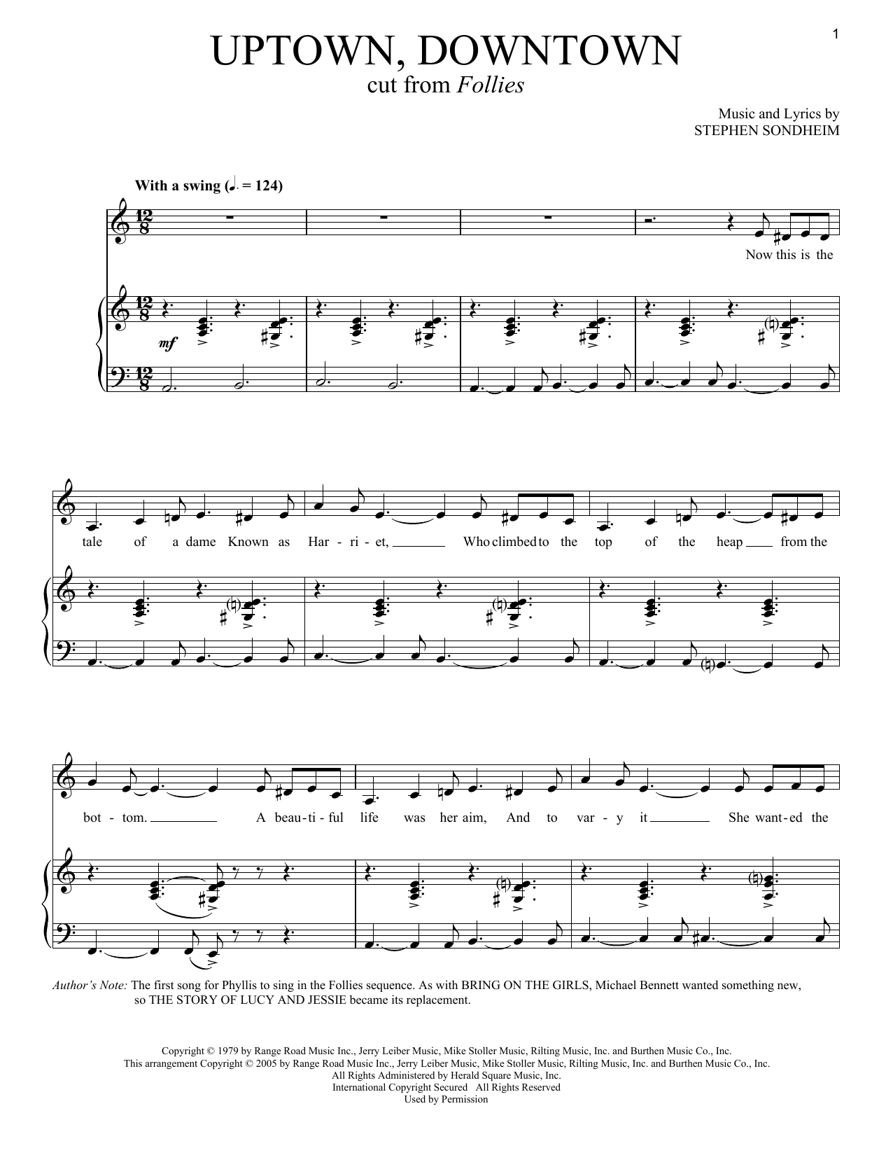 Stephen Sondheim Uptown, Downtown sheet music notes and chords arranged for Piano & Vocal