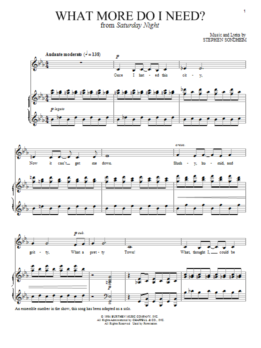 Stephen Sondheim What More Do I Need? sheet music notes and chords arranged for Piano & Vocal