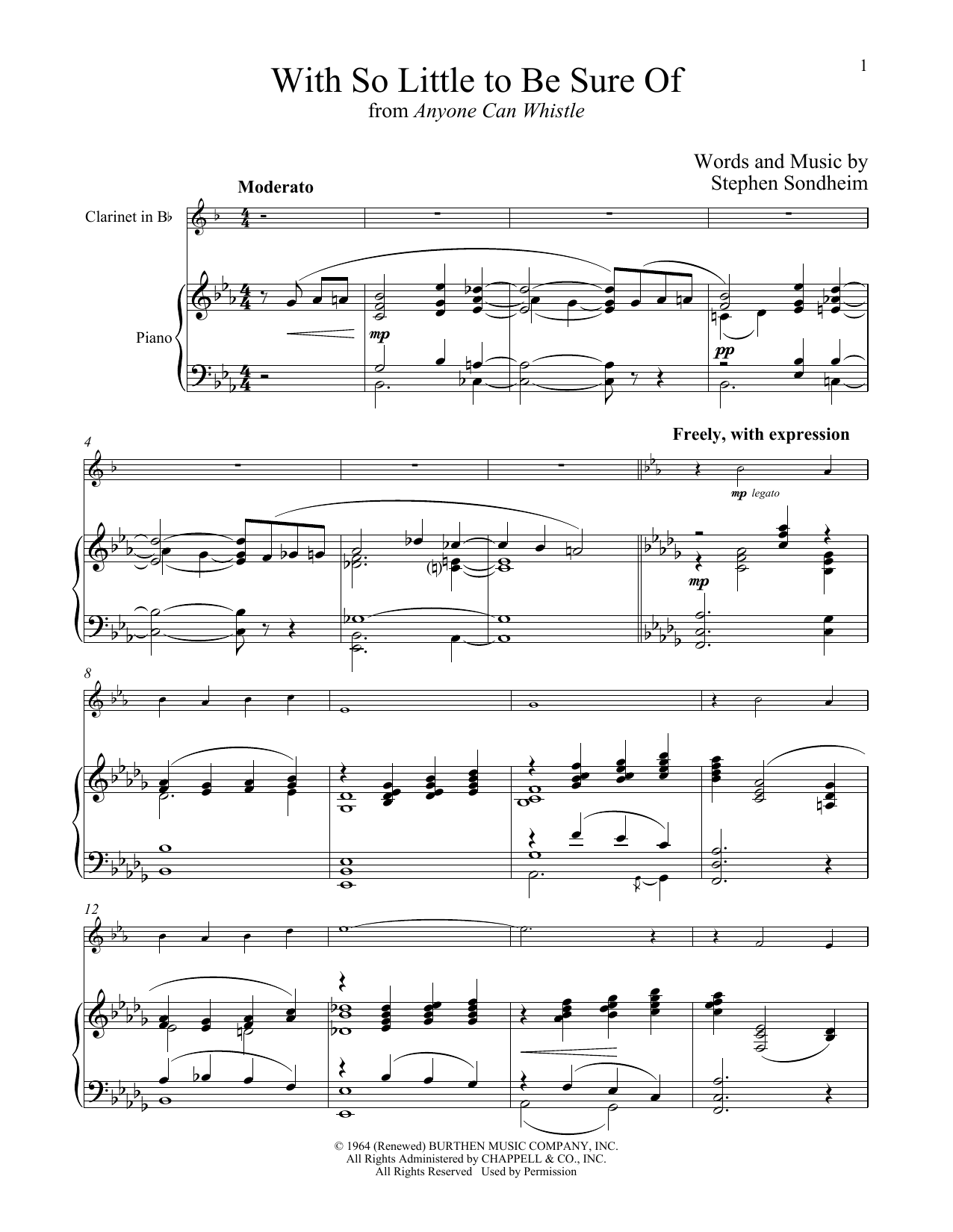 Stephen Sondheim With So Little To Be Sure Of (from Anyone Can Whistle) sheet music notes and chords arranged for Violin and Piano