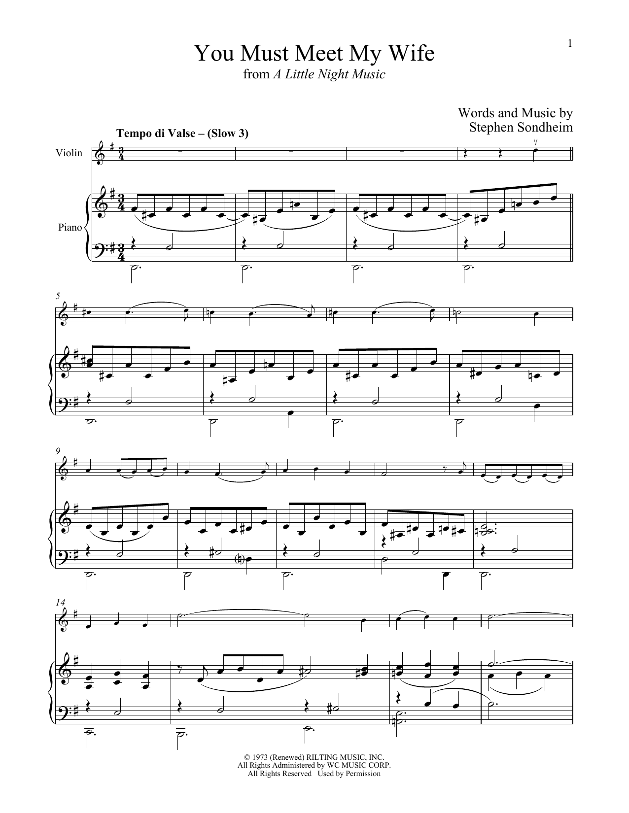 Stephen Sondheim You Must Meet My Wife (from A Little Night Music) sheet music notes and chords arranged for Cello and Piano