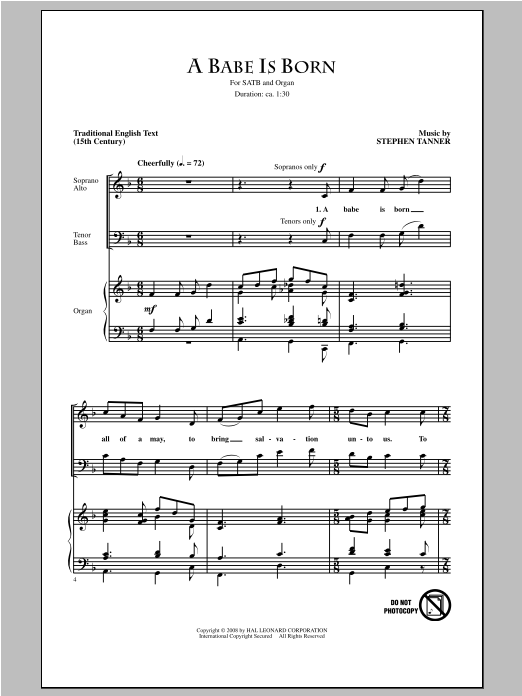 Stephen Tanner A Babe Is Born sheet music notes and chords arranged for SATB Choir