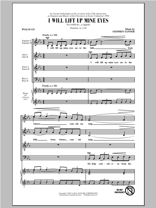 Stephen Tanner I Will Lift Up Mine Eyes sheet music notes and chords arranged for SATB Choir