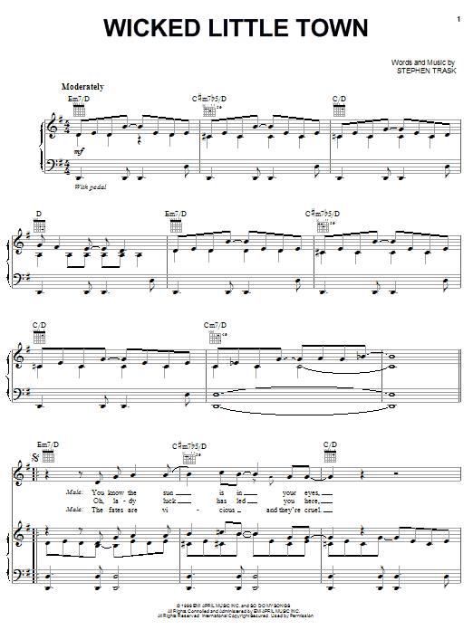 Stephen Trask Wicked Little Town sheet music notes and chords arranged for Piano, Vocal & Guitar Chords (Right-Hand Melody)