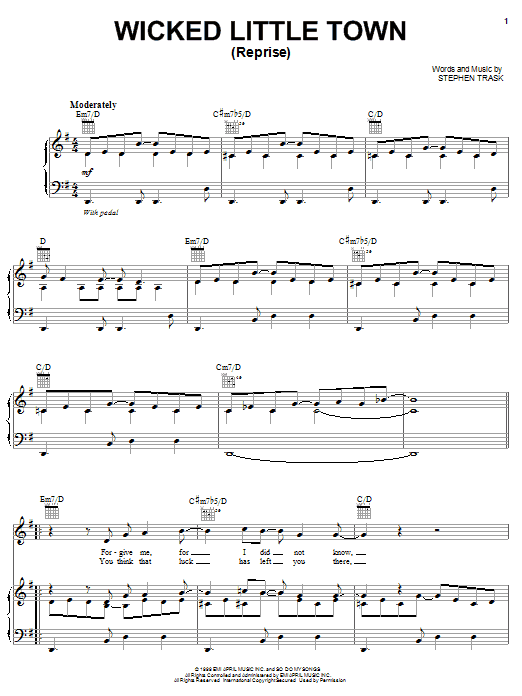 Stephen Trask Wicked Little Town (Reprise) sheet music notes and chords arranged for Piano, Vocal & Guitar Chords (Right-Hand Melody)