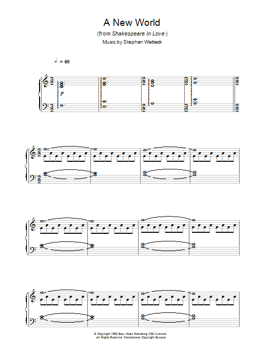 Stephen Warbeck A New World (from Shakespeare In Love) sheet music notes and chords arranged for Piano Solo