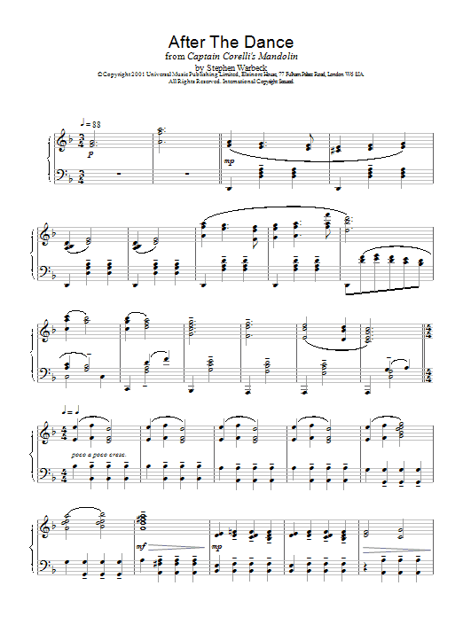 Stephen Warbeck After The Dance sheet music notes and chords arranged for Piano Solo