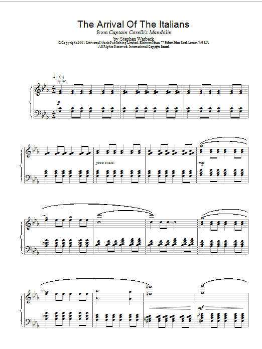 Stephen Warbeck The Arrival Of The Italians sheet music notes and chords arranged for Piano Solo