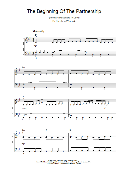 Stephen Warbeck The Beginning Of The Partnership sheet music notes and chords arranged for Piano Solo