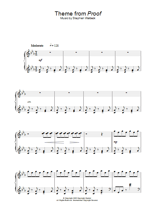 Stephen Warbeck Theme from Proof sheet music notes and chords arranged for Piano Solo