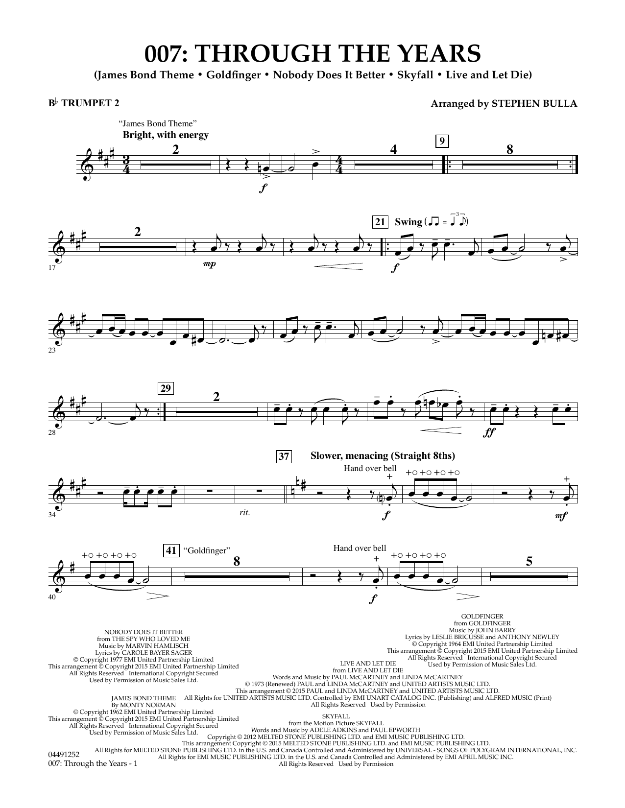 Stephen Bulla 007: Through The Years - Bb Trumpet 2 sheet music notes and chords arranged for Orchestra