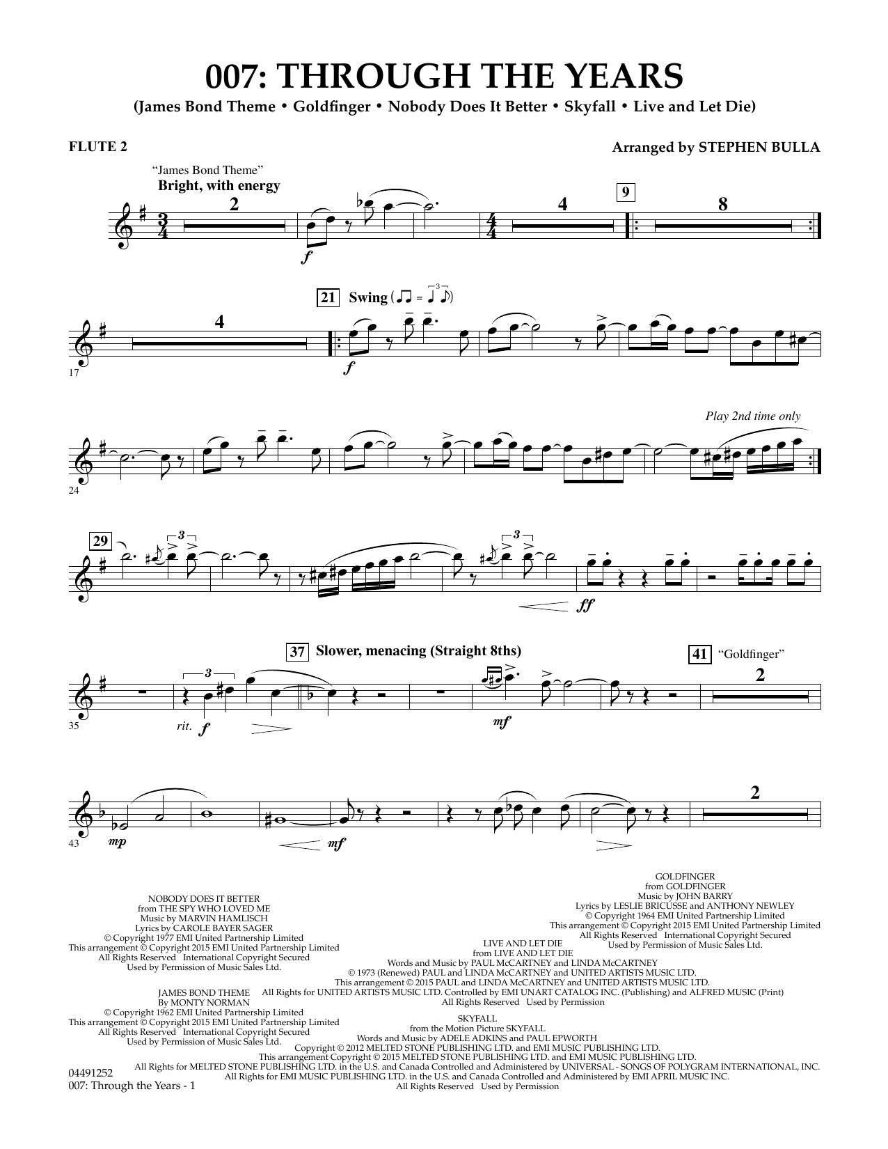 Stephen Bulla 007: Through The Years - Flute 2 sheet music notes and chords arranged for Orchestra