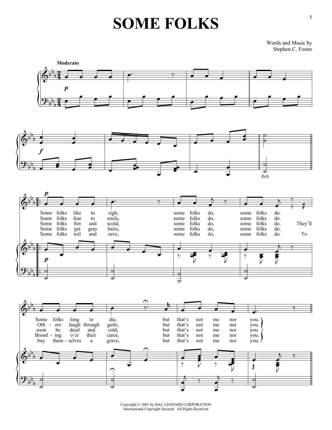 Stephen C. Foster Some Folks sheet music notes and chords arranged for Piano & Vocal