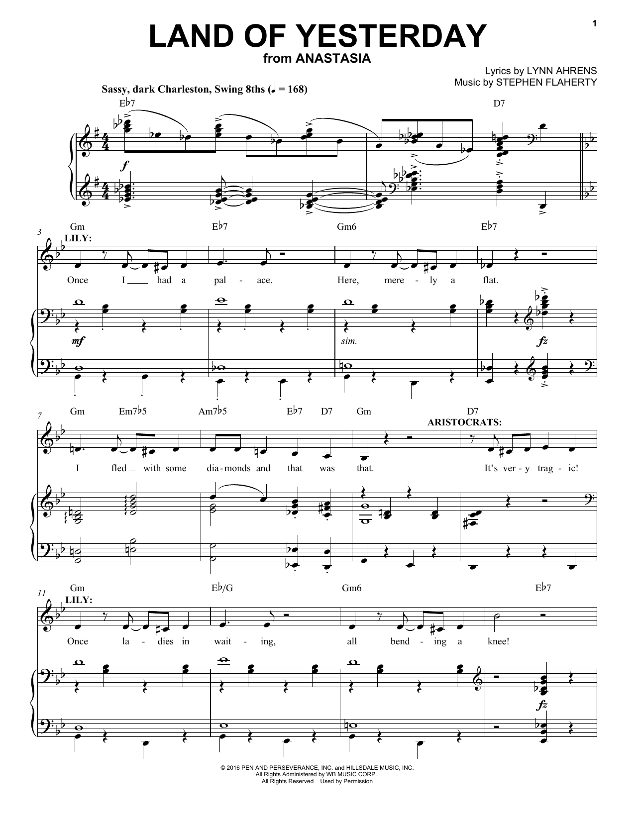 Stephen Flaherty Land Of Yesterday sheet music notes and chords. Download Printable PDF.