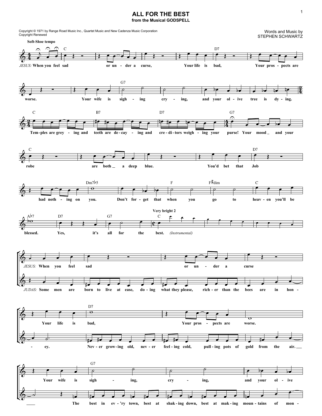 Stephen Schwartz All For The Best sheet music notes and chords. Download Printable PDF.