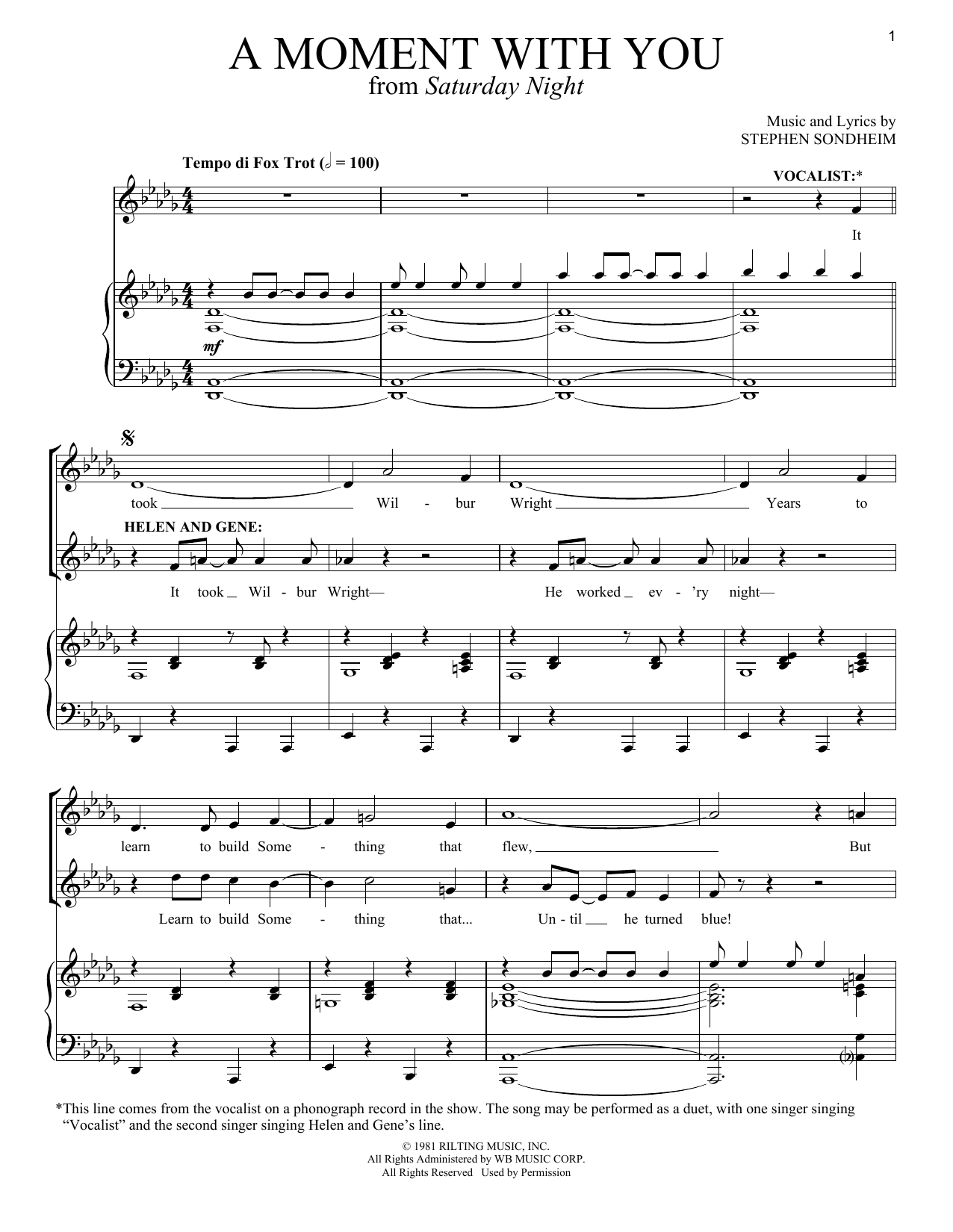 Stephen Sondheim A Moment With You sheet music notes and chords. Download Printable PDF.