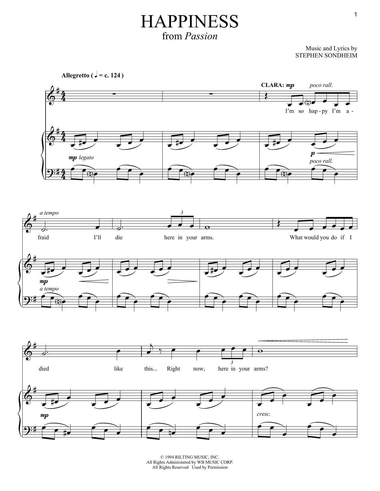 Stephen Sondheim Happiness sheet music notes and chords arranged for Piano & Vocal