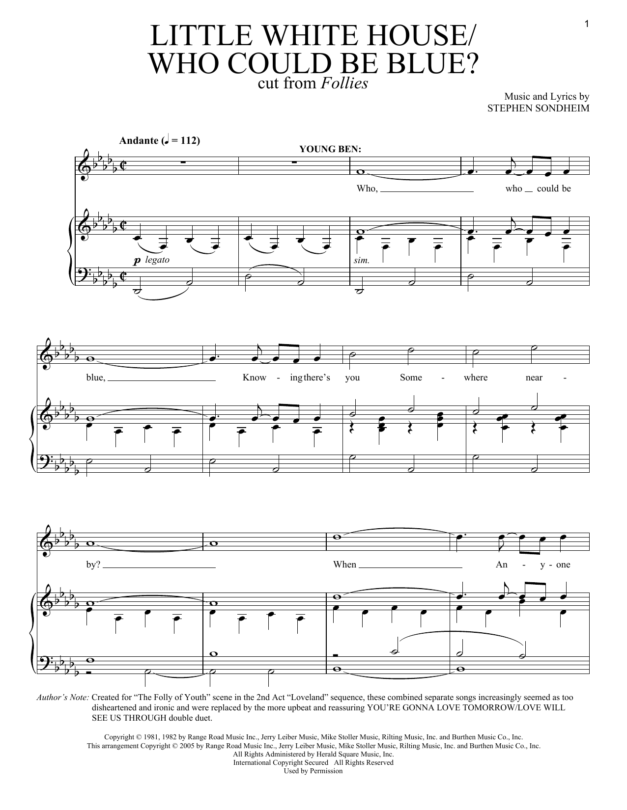 Stephen Sondheim Little White House/Who Could Be Blue? sheet music notes and chords. Download Printable PDF.