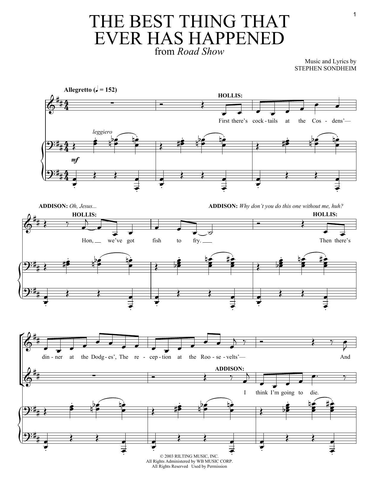 Stephen Sondheim The Best Thing That Ever Has Happened sheet music notes and chords arranged for Piano & Vocal