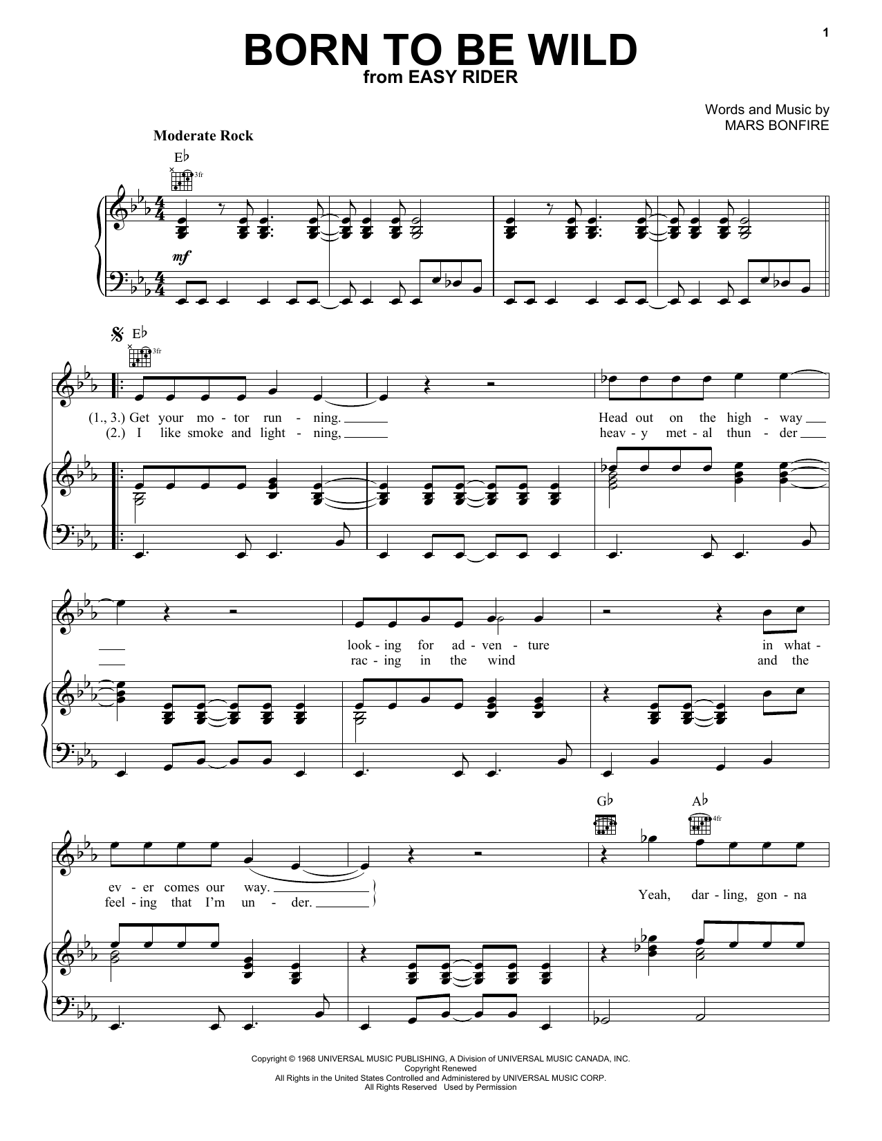 Steppenwolf Born To Be Wild sheet music notes and chords arranged for Drums Transcription