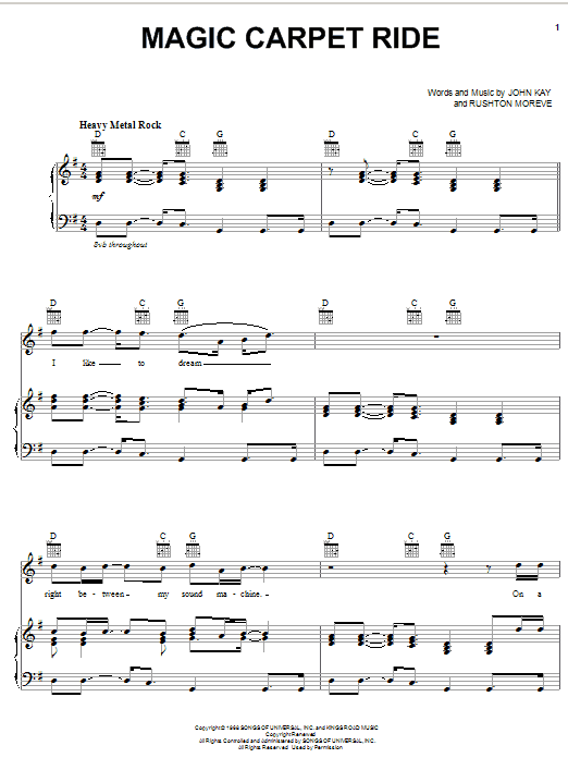Steppenwolf Magic Carpet Ride sheet music notes and chords arranged for Guitar Tab (Single Guitar)