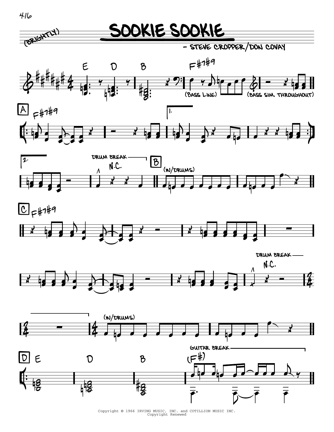 Steppenwolf Sookie Sookie sheet music notes and chords arranged for Real Book – Melody & Chords