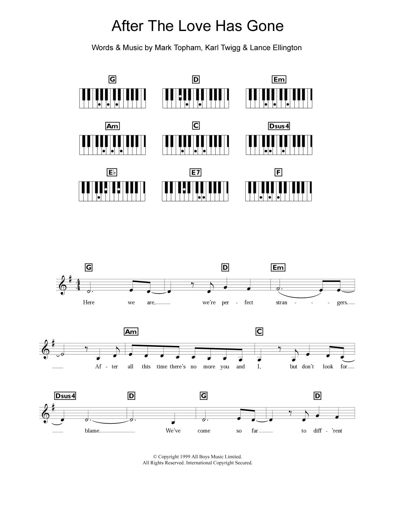 Steps After The Love Has Gone sheet music notes and chords arranged for Piano Chords/Lyrics