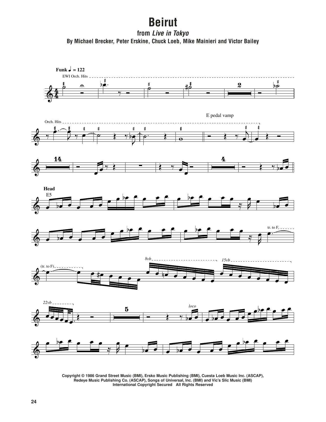 Steps Ahead Beirut sheet music notes and chords arranged for Tenor Sax Transcription