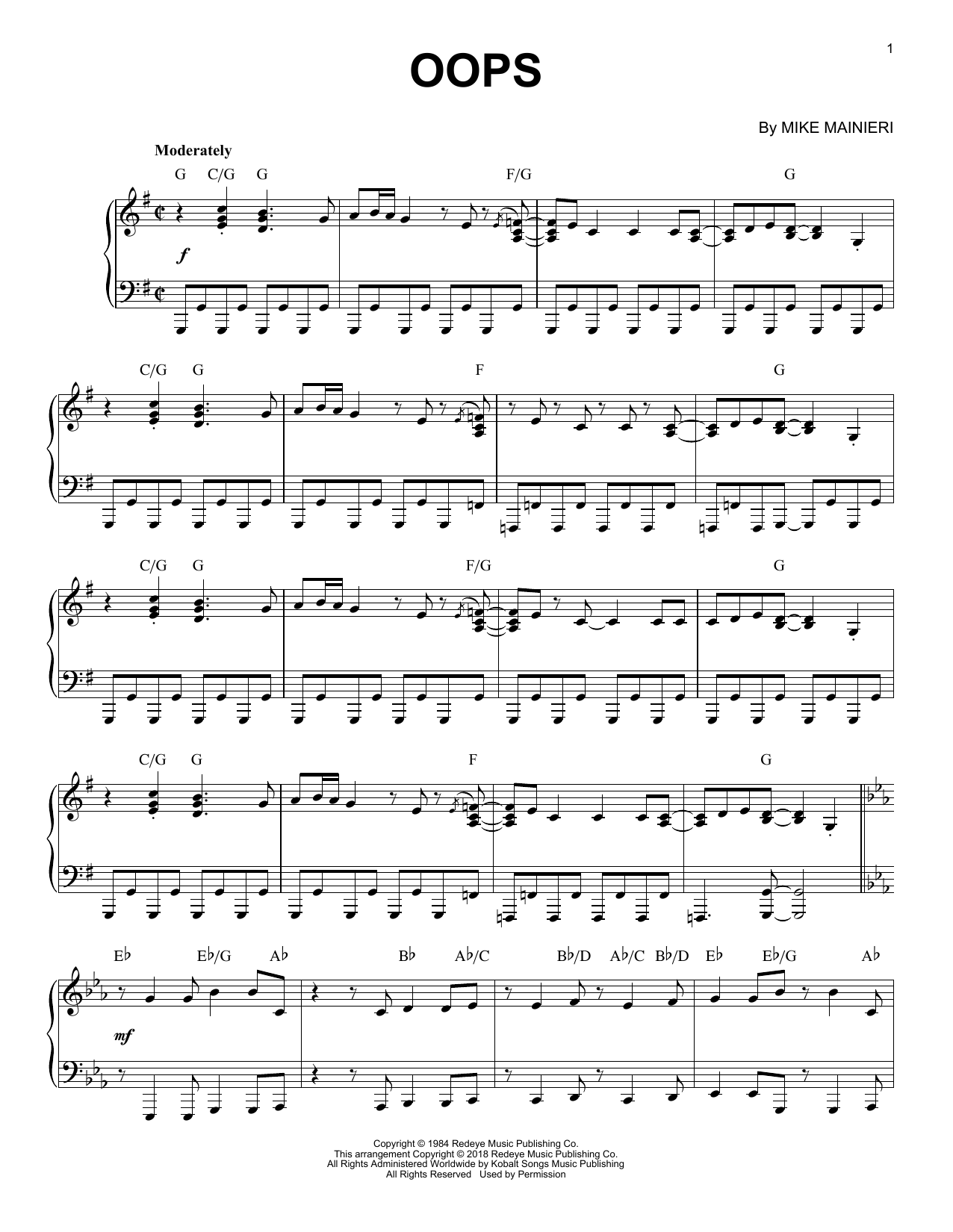 Steps Ahead Oops sheet music notes and chords arranged for Piano Solo