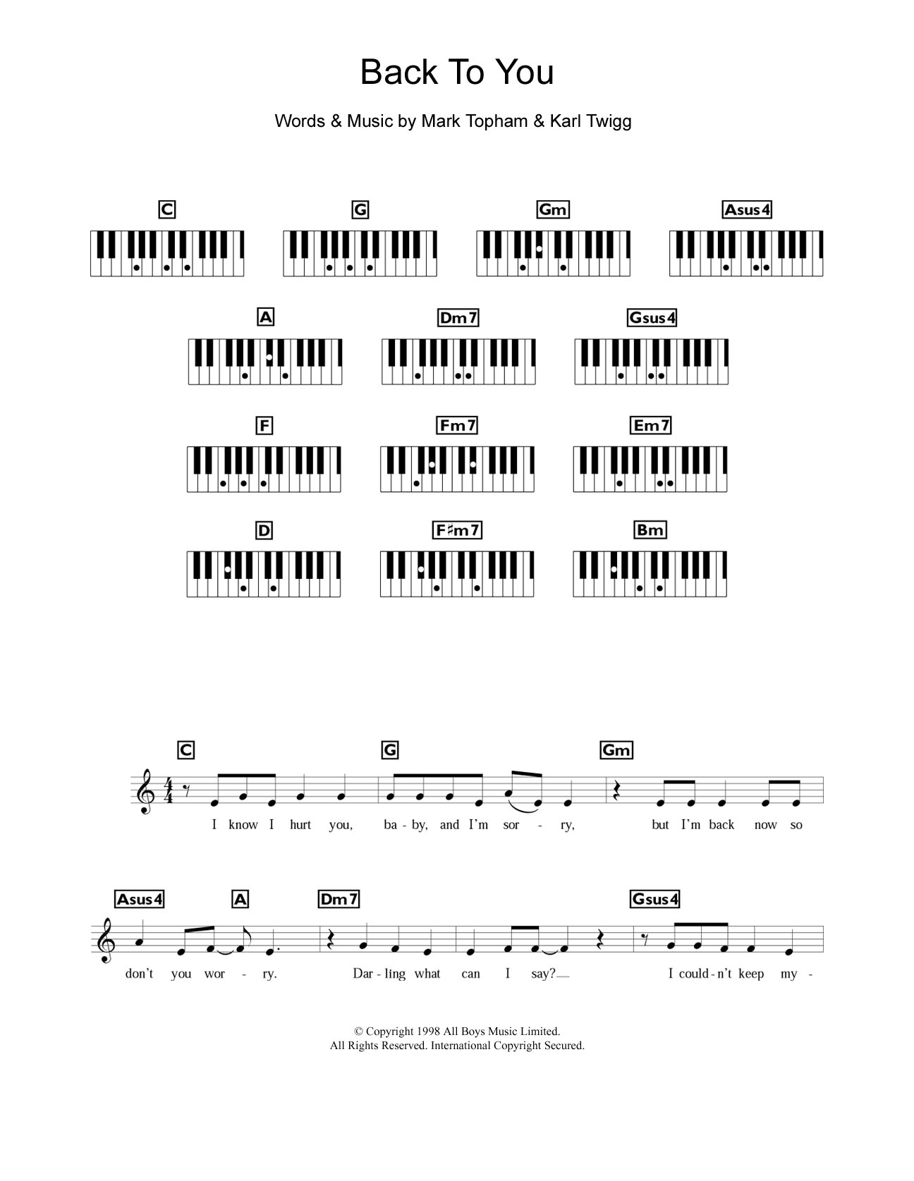 Steps Back To You sheet music notes and chords arranged for Piano Chords/Lyrics