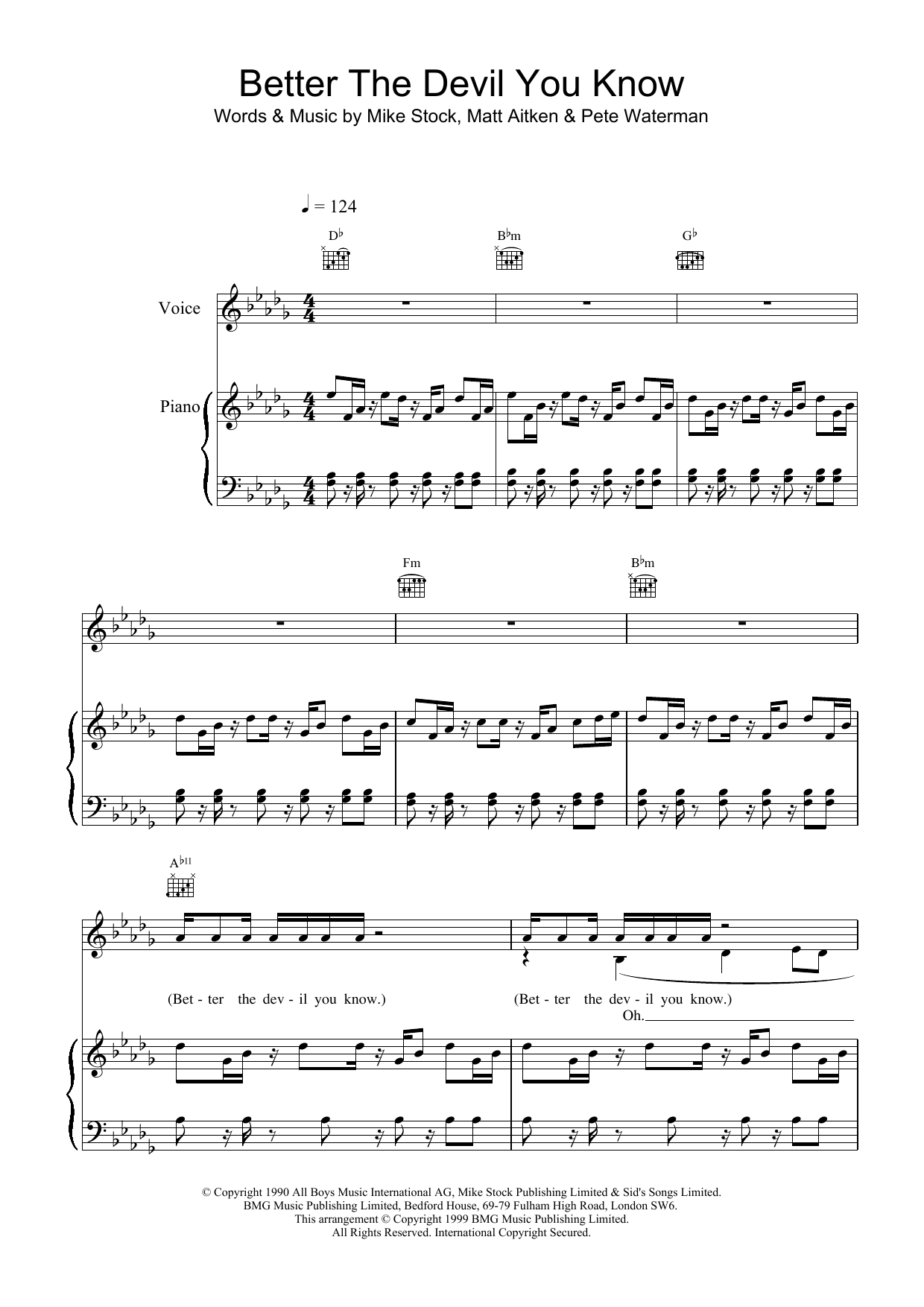 Steps Better The Devil You Know sheet music notes and chords arranged for Piano, Vocal & Guitar Chords
