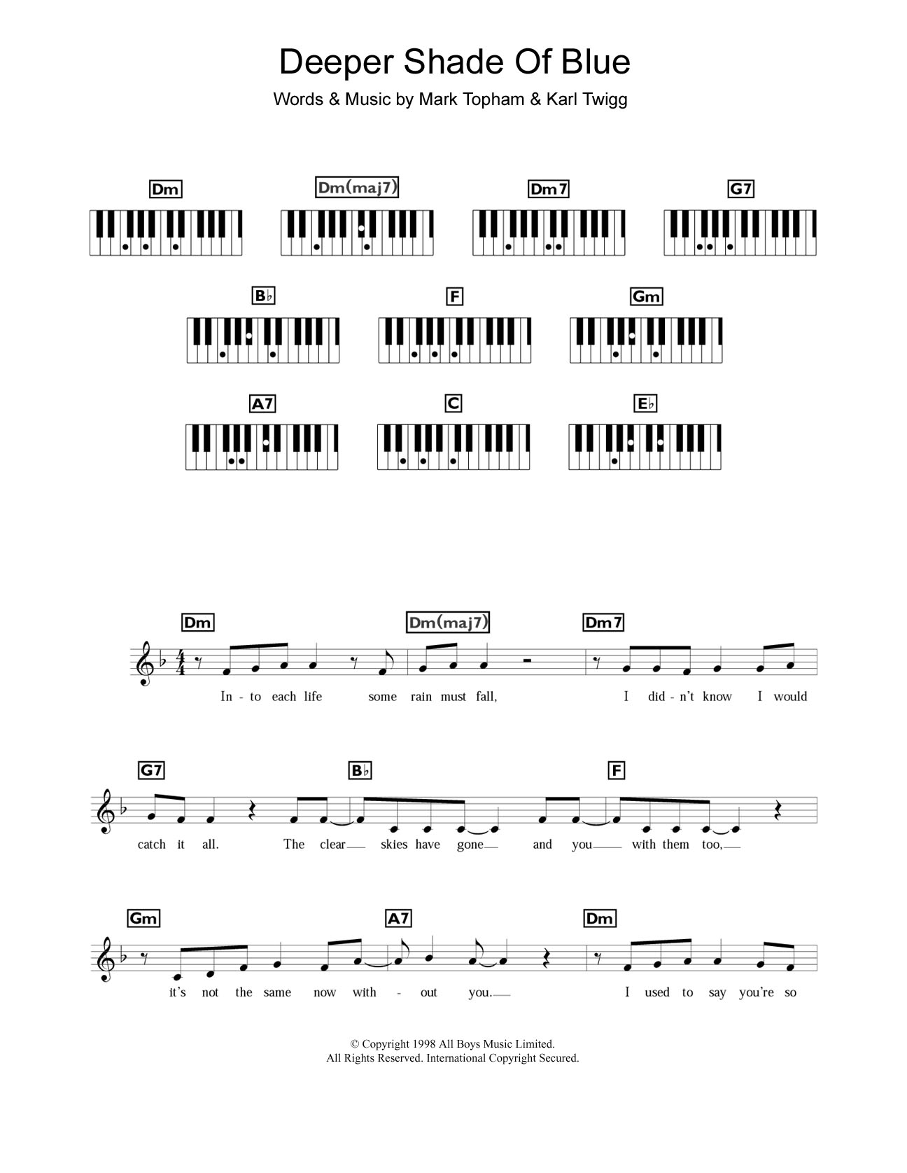 Steps Deeper Shade Of Blue sheet music notes and chords arranged for Piano Chords/Lyrics
