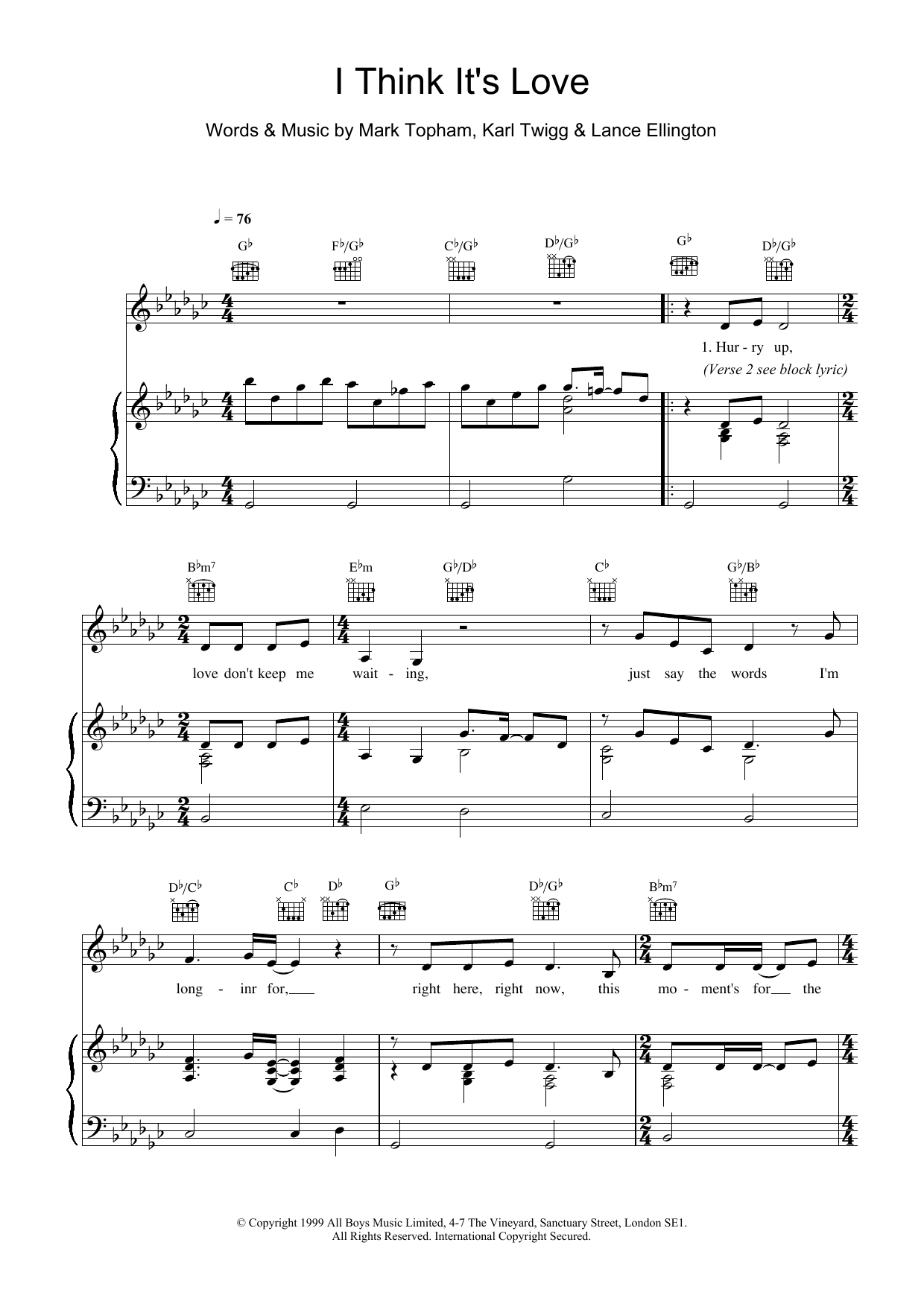 Steps I Think It's Love sheet music notes and chords arranged for Piano Chords/Lyrics