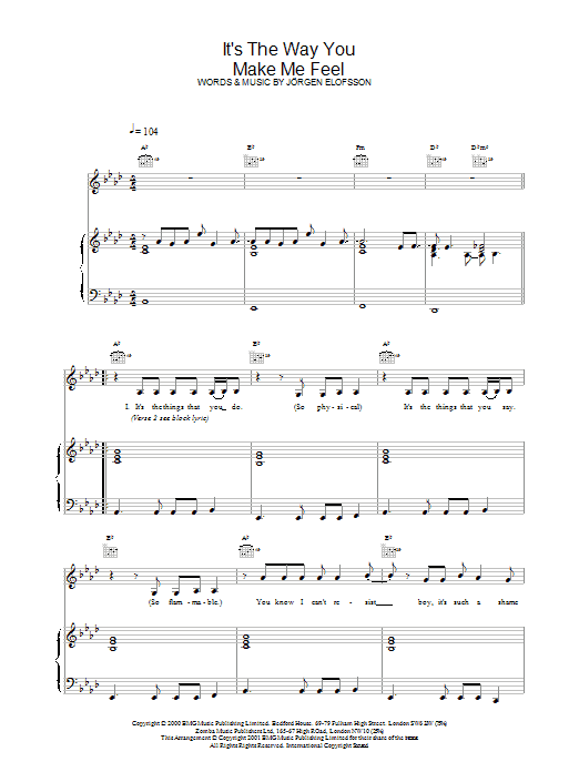 Steps It's The Way You Make Me Feel sheet music notes and chords arranged for Piano, Vocal & Guitar Chords