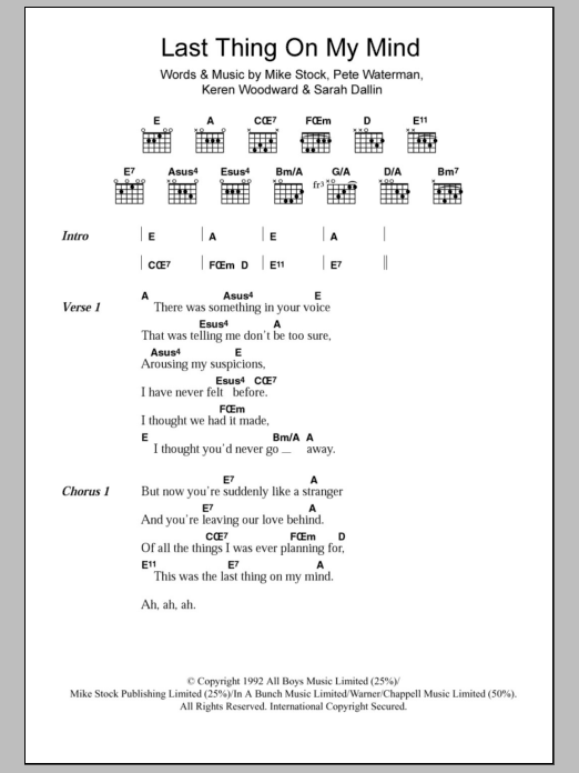 Steps Last Thing On My Mind sheet music notes and chords arranged for Piano, Vocal & Guitar Chords