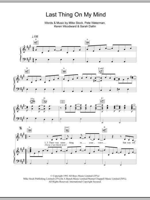 Steps Last Thing On My Mind sheet music notes and chords arranged for Piano, Vocal & Guitar Chords