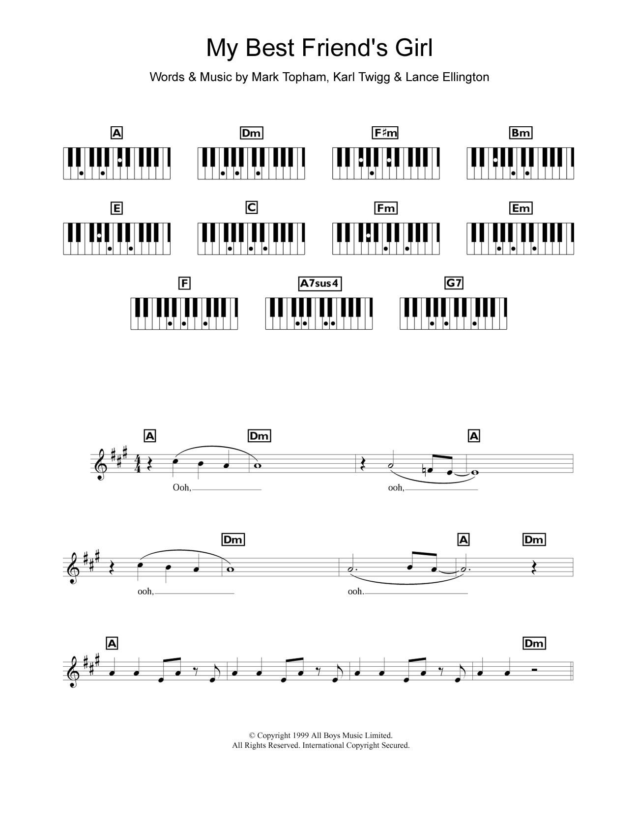 Steps My Best Friend's Girl sheet music notes and chords arranged for Piano Chords/Lyrics