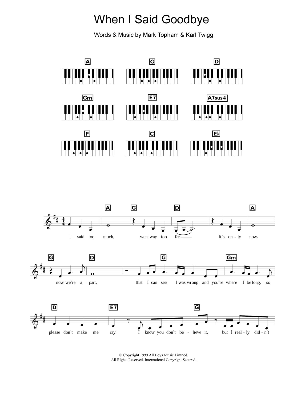 Steps When I Said Goodbye sheet music notes and chords arranged for Piano Chords/Lyrics