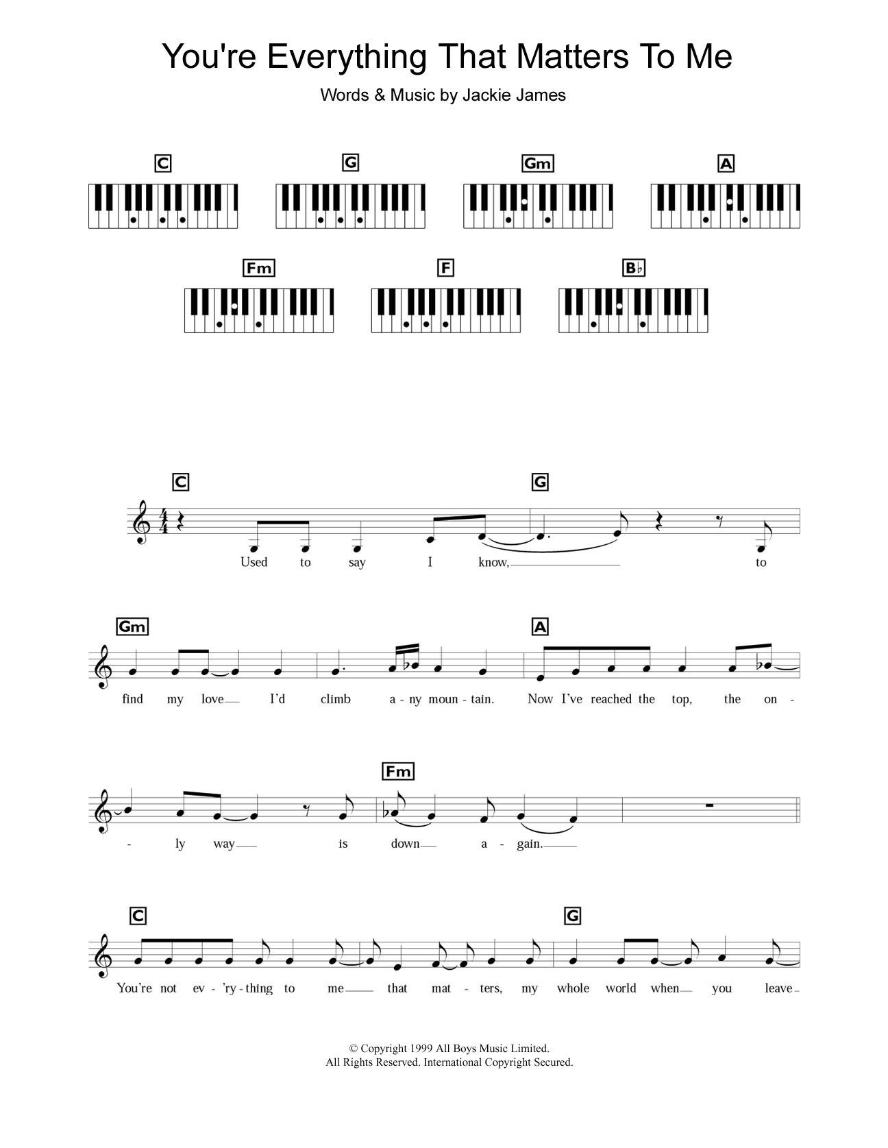 Steps You're Everything That Matters To Me sheet music notes and chords arranged for Piano Chords/Lyrics