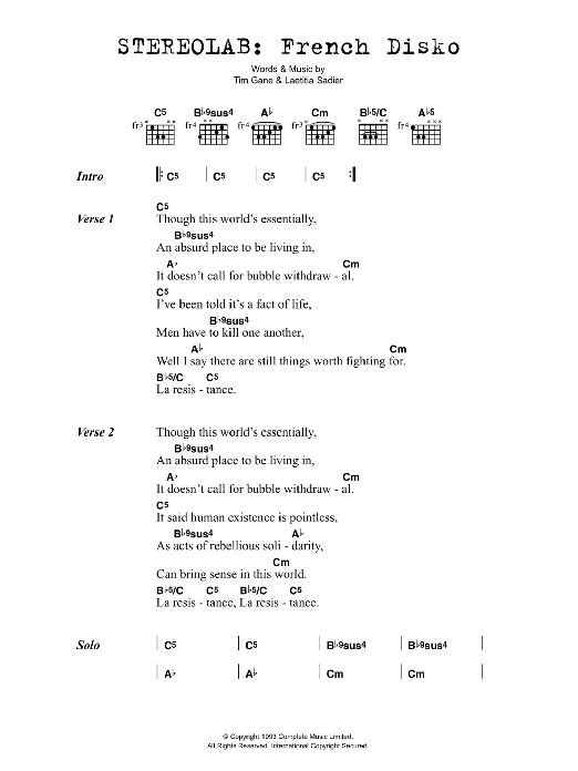 Stereolab French Disko sheet music notes and chords arranged for Guitar Chords/Lyrics