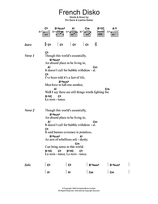 Stereolab French Disko sheet music notes and chords arranged for Guitar Chords/Lyrics