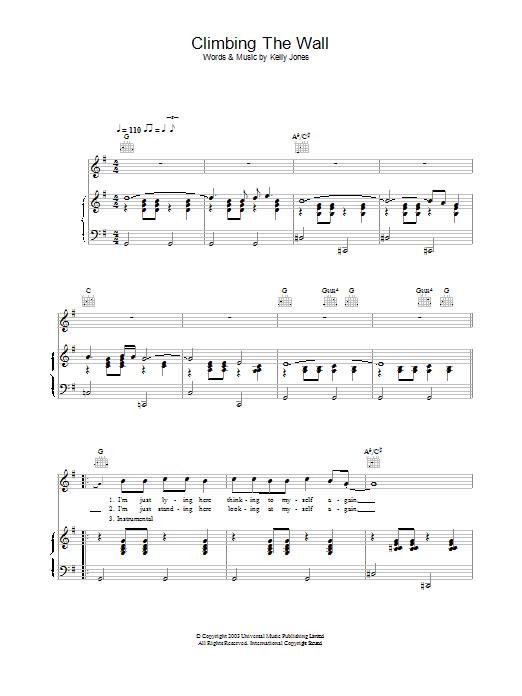 Stereophonics Climbing The Wall sheet music notes and chords arranged for Piano, Vocal & Guitar Chords