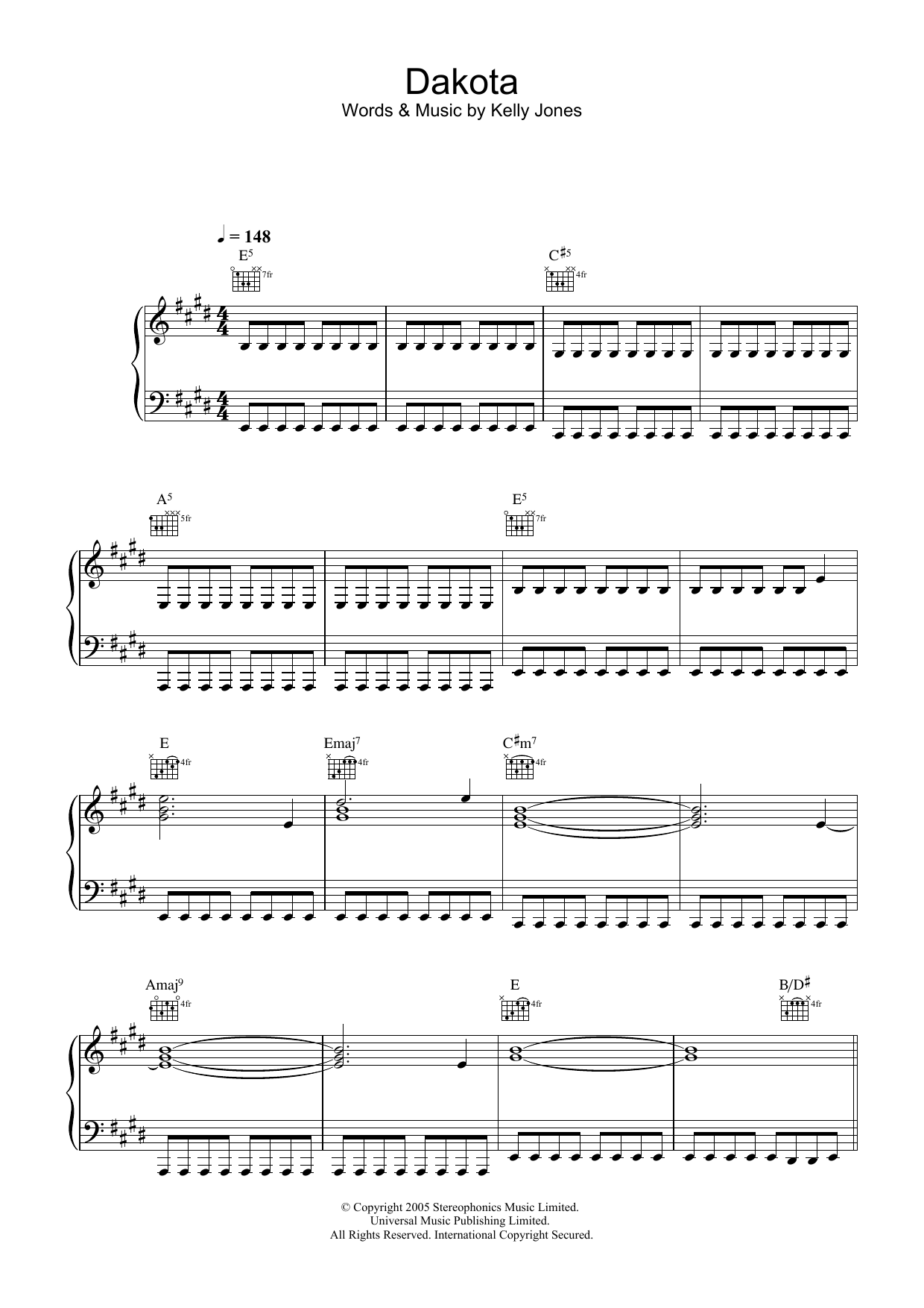 Stereophonics Dakota sheet music notes and chords arranged for Piano, Vocal & Guitar Chords (Right-Hand Melody)