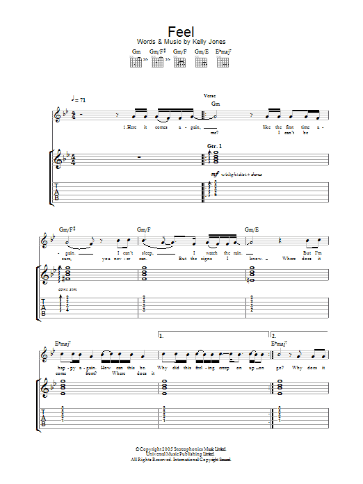 Stereophonics Feel sheet music notes and chords arranged for Guitar Tab