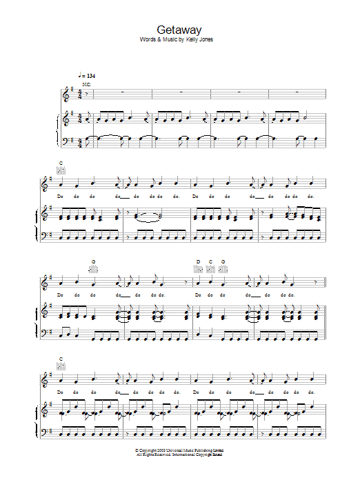 Stereophonics Getaway sheet music notes and chords arranged for Piano, Vocal & Guitar Chords