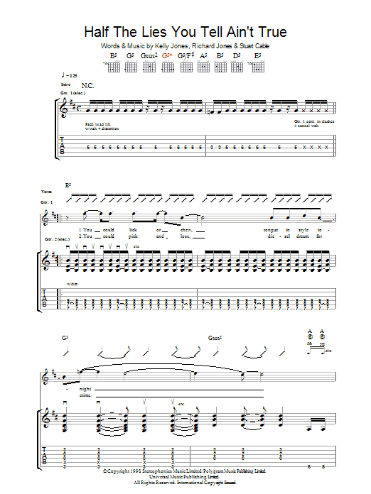 Stereophonics Half The Lies You Tell Ain't True sheet music notes and chords arranged for Guitar Tab