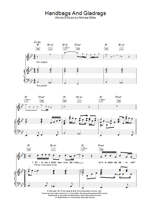 Stereophonics Handbags And Gladrags (theme from The Office) sheet music notes and chords arranged for Piano, Vocal & Guitar Chords