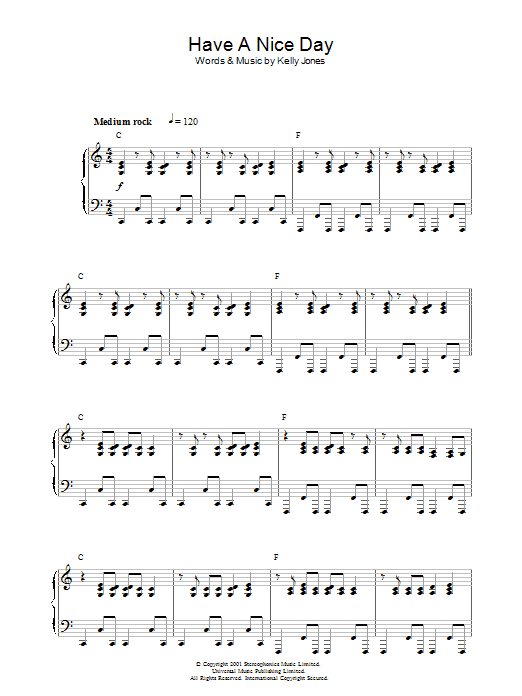 Stereophonics Have A Nice Day sheet music notes and chords arranged for Guitar Chords/Lyrics