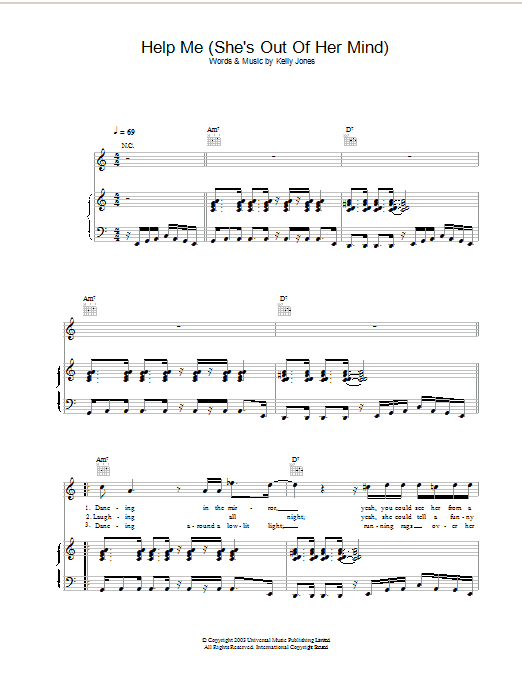 Stereophonics Help Me (She's Out Of Her Mind) sheet music notes and chords. Download Printable PDF.