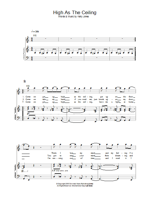 Stereophonics High As The Ceiling sheet music notes and chords arranged for Piano, Vocal & Guitar Chords