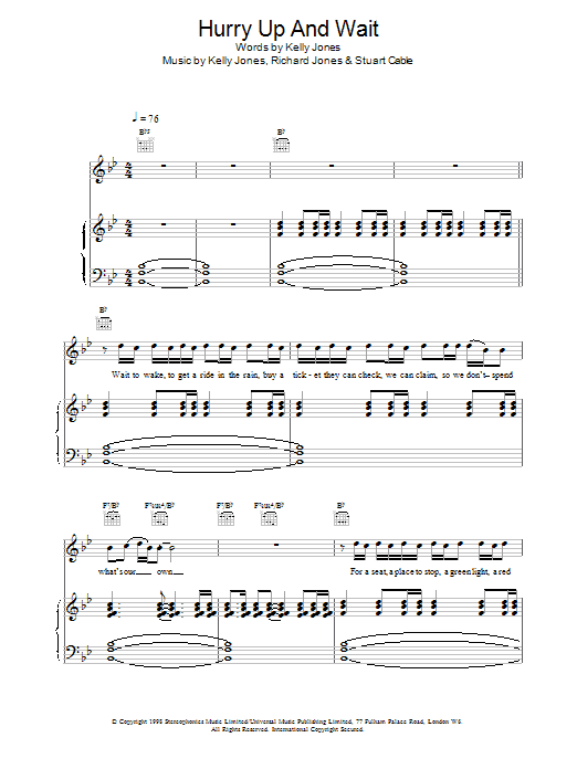 Stereophonics Hurry Up And Wait sheet music notes and chords arranged for Guitar Chords/Lyrics